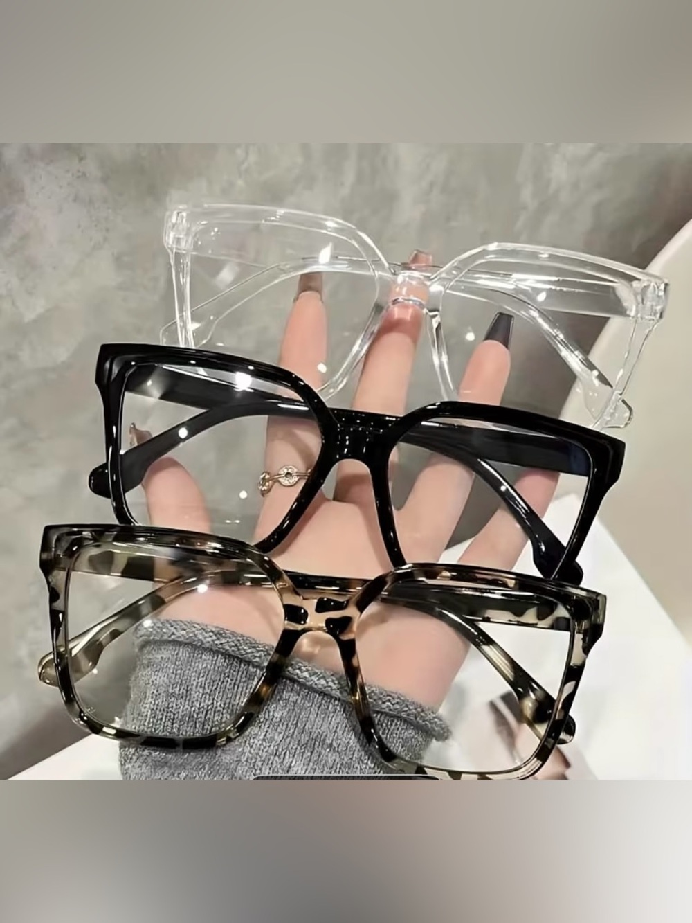 C Oversized Square Glasses in Clear, Black & Tortoiseshell